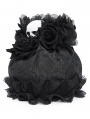 Black Gothic Skull Rose Drawstring Pouch Bag