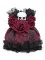 Wine Red Gothic Skull Rose Drawstring Pouch Bag