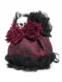Wine Red Gothic Skull Rose Drawstring Pouch Bag