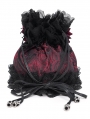 Wine Red Gothic Skull Rose Drawstring Pouch Bag