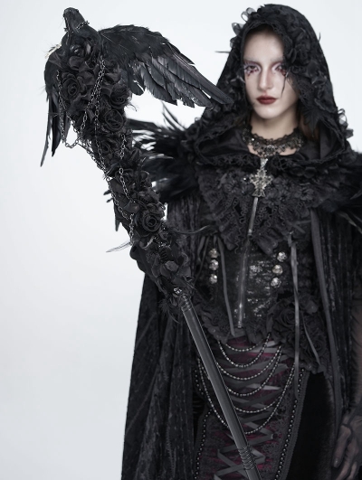 Black Gothic Feather Wing Chain Scepter