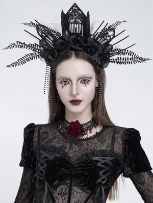 Black Gothic Skull Rose Cathedral Headdress