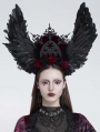 Black and Red Rose Gothic Feather Wing Headband