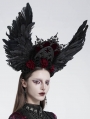 Black and Red Rose Gothic Feather Wing Headband