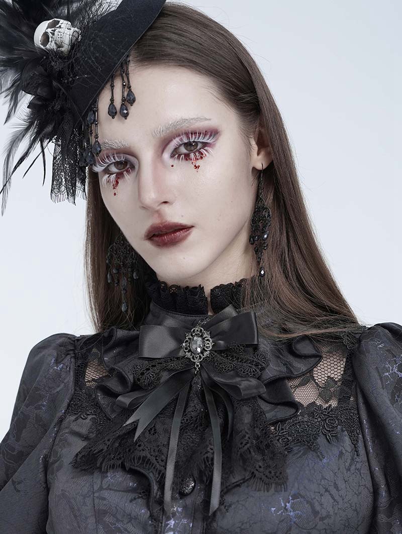 Black Retro Gothic Lace Satin Bow Tie