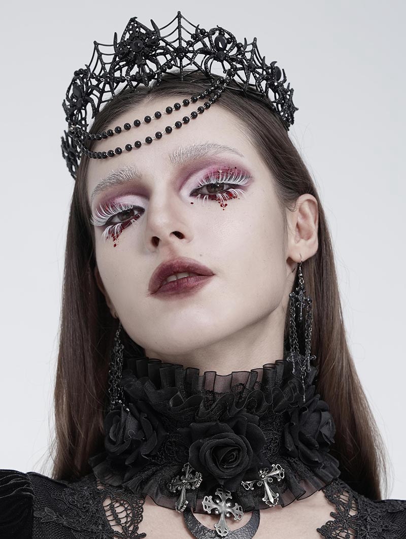 Black Rose Gothic Cross Ruffled Collar