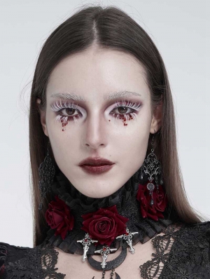 Black and Red Rose Gothic Cross Ruffled Collar