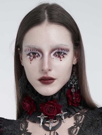 Black and Red Rose Gothic Cross Ruffled Collar