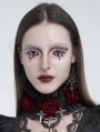 Black and Red Rose Gothic Cross Ruffled Collar