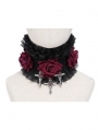 Black and Red Rose Gothic Cross Ruffled Collar