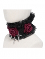 Black and Red Rose Gothic Cross Ruffled Collar