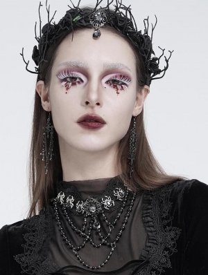 Black Gothic Spider Crystal Beaded Lace Necklace