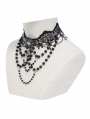 Black Gothic Spider Crystal Beaded Lace Necklace