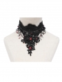 Black Gothic Red Cystral Embroidered Lace Necklace