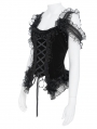Black Gothic Floral Lace Applique Ruffled Corset Top