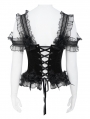 Black Gothic Floral Lace Applique Ruffled Corset Top