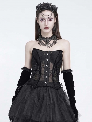 Black Gothic Mesh Pattern Irregular Hem Corset