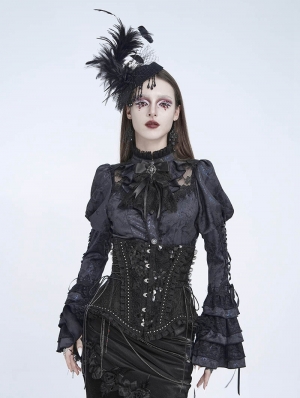 Black Gothic Floral Sequin Mesh Underbust Corset
