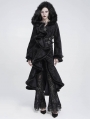 Black Gothic Faux Fur Trim Hooded Buckle Coat for Women