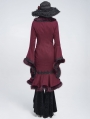 Wine Red Gothic Plush Fur Trim Flared Coat for Women