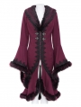 Wine Red Gothic Plush Fur Trim Flared Coat for Women