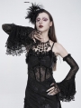 Black Gothic Beaded Floral Lace Flared Sleeves
