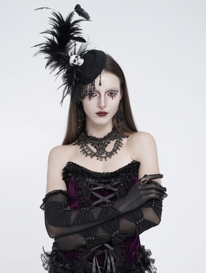 Black Gothic Mesh Patchwork Full Finger Gloves