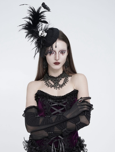 Black Gothic Mesh Patchwork Full Finger Gloves