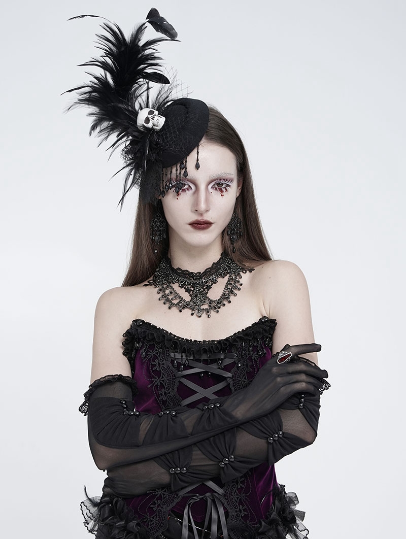Black Gothic Mesh Patchwork Full Finger Gloves