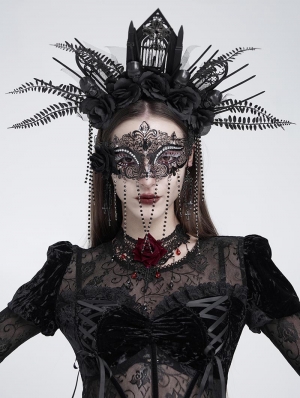 Black Gothic Floral Beaded Tassel Masquerade Mask