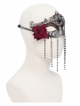 Black and Red Gothic Floral Beaded Tassel Masquerade Mask