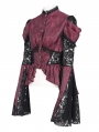 Red and Black Retro Gothic Lace Patchwork Shirt for Women