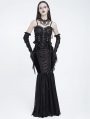 Black Gothic Beaded Velvet Mesh Patchwork Fishtail Skirt