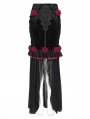 Black and Red Gothic Rose Slit Mesh Velvet Fishtail Skirt