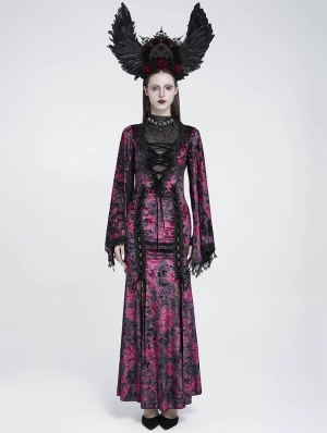 Purple Gothic Deep Illusion Velvet Fishtail Maxi Dress
