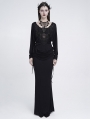 Black Gothic Embroidered Applique Ruched Maxi Fishtail Dress