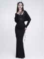 Black Gothic Embroidered Applique Ruched Maxi Fishtail Dress