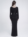 Black Gothic Embroidered Applique Ruched Maxi Fishtail Dress