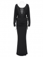 Black Gothic Embroidered Applique Ruched Maxi Fishtail Dress