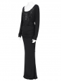 Black Gothic Embroidered Applique Ruched Maxi Fishtail Dress