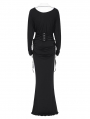 Black Gothic Embroidered Applique Ruched Maxi Fishtail Dress