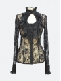 Black Rose Lace Keyhole Sexy Gothic Blouse for Women