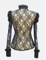 Black Rose Lace Bowtie Sexy Gothic Blouse for Women