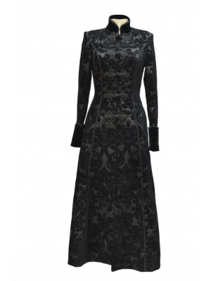 Black Printed Pattern Double-Breasted Gothic Long Coat for Women