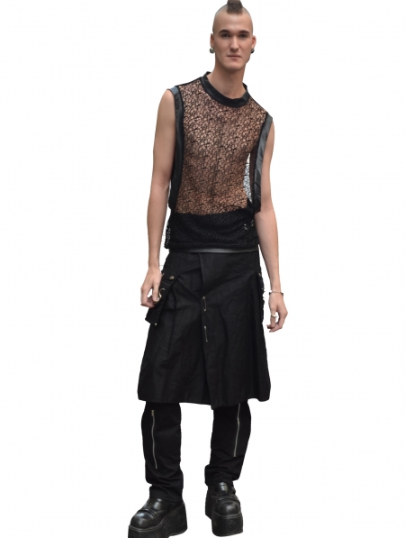 Black Net Sleeveless Gothic Shirt for Men - Devilnight.co.uk