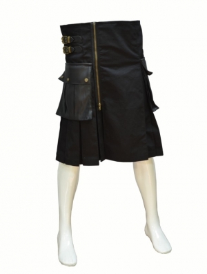 Black Buckle Belt Gothic Skirt for Men