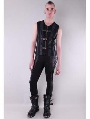 Black Buckle Belt Gothic Pants for Men