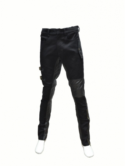 Black Leather Buckle Belt Gothic Pants for Men