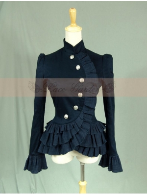 Navy Blue Long Sleeves Ruffles Gothic Jacket for Women