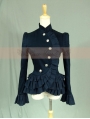 Navy Blue Long Sleeves Ruffles Gothic Jacket for Women